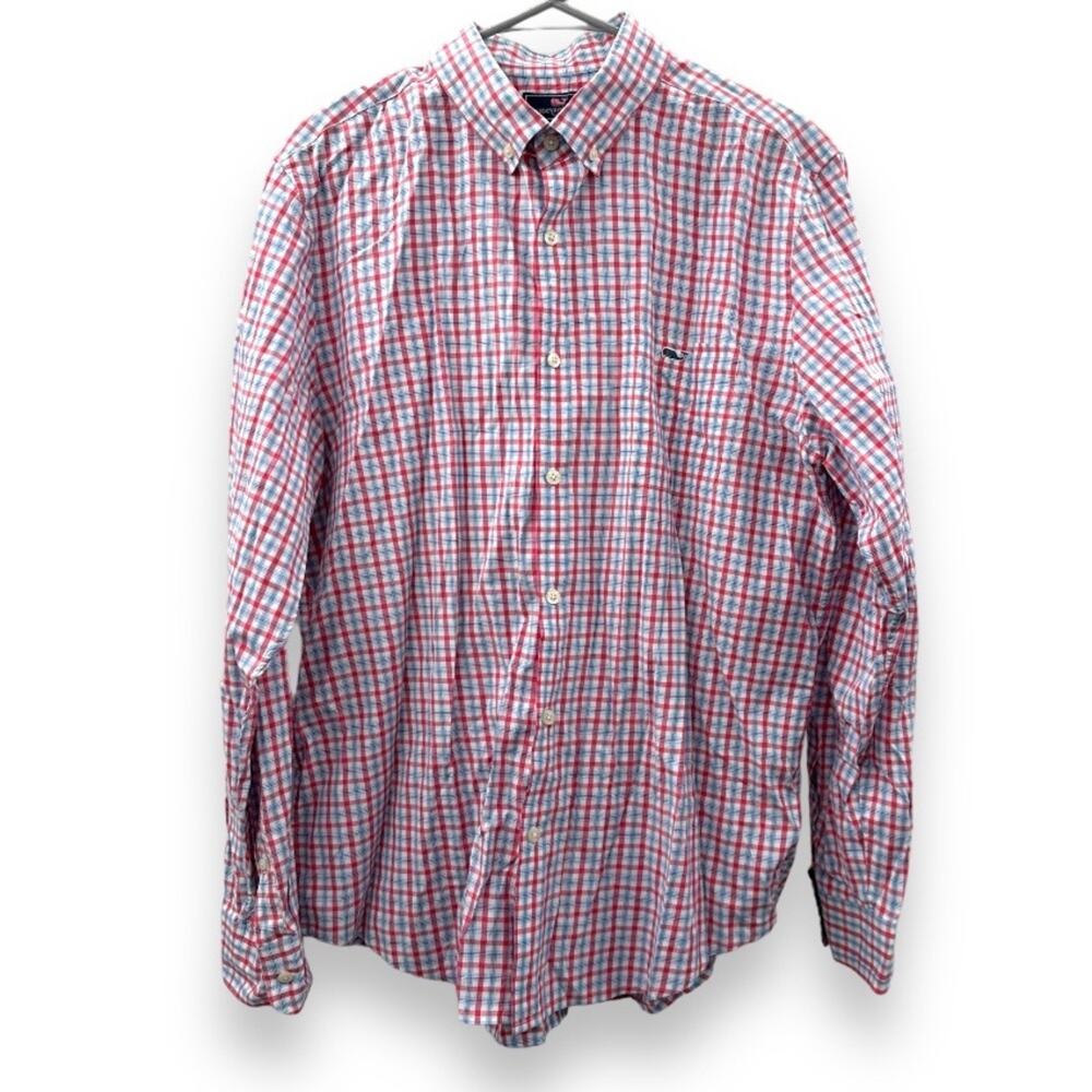 Vineyard‎ Vines White, Pink, & Blue Plaid Button Down Tucker Shirt Size L